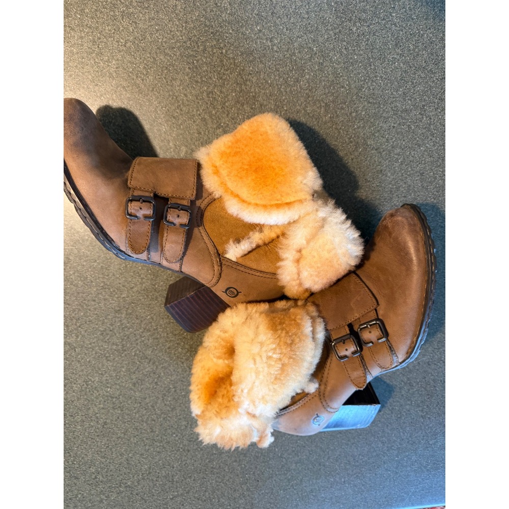 Born Brown Leather Shearling Lined Buckle Ankle Boots W91682 CKG9 Womens 8.5 40